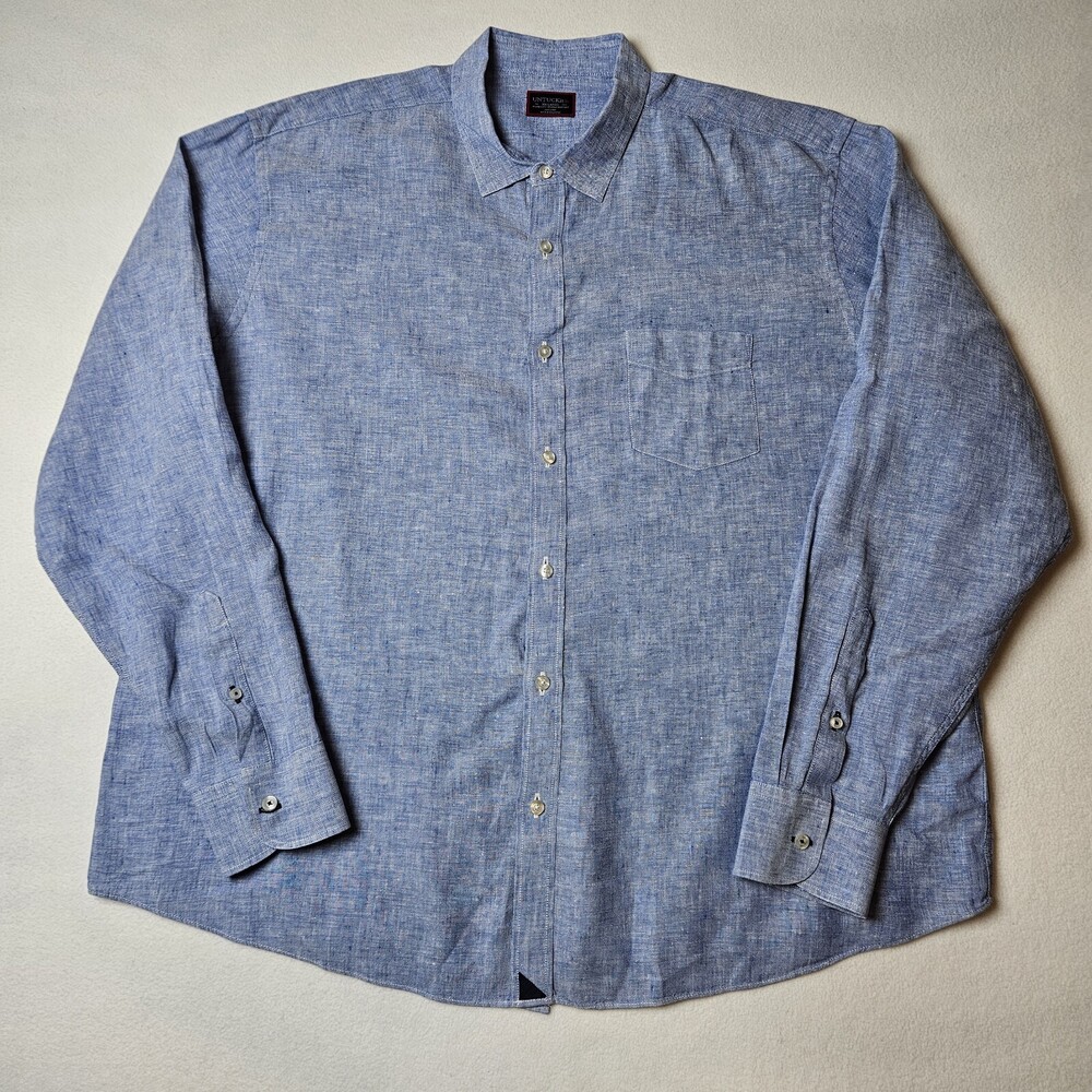 UNTUCKit 100% Linen Button Up Shirt Wrinkle Resistant Men’s Blue 2XL